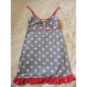 Anthro Eloise Grey Pink Floral Slip Ruffle Hem Mini Babydoll Dress size Large